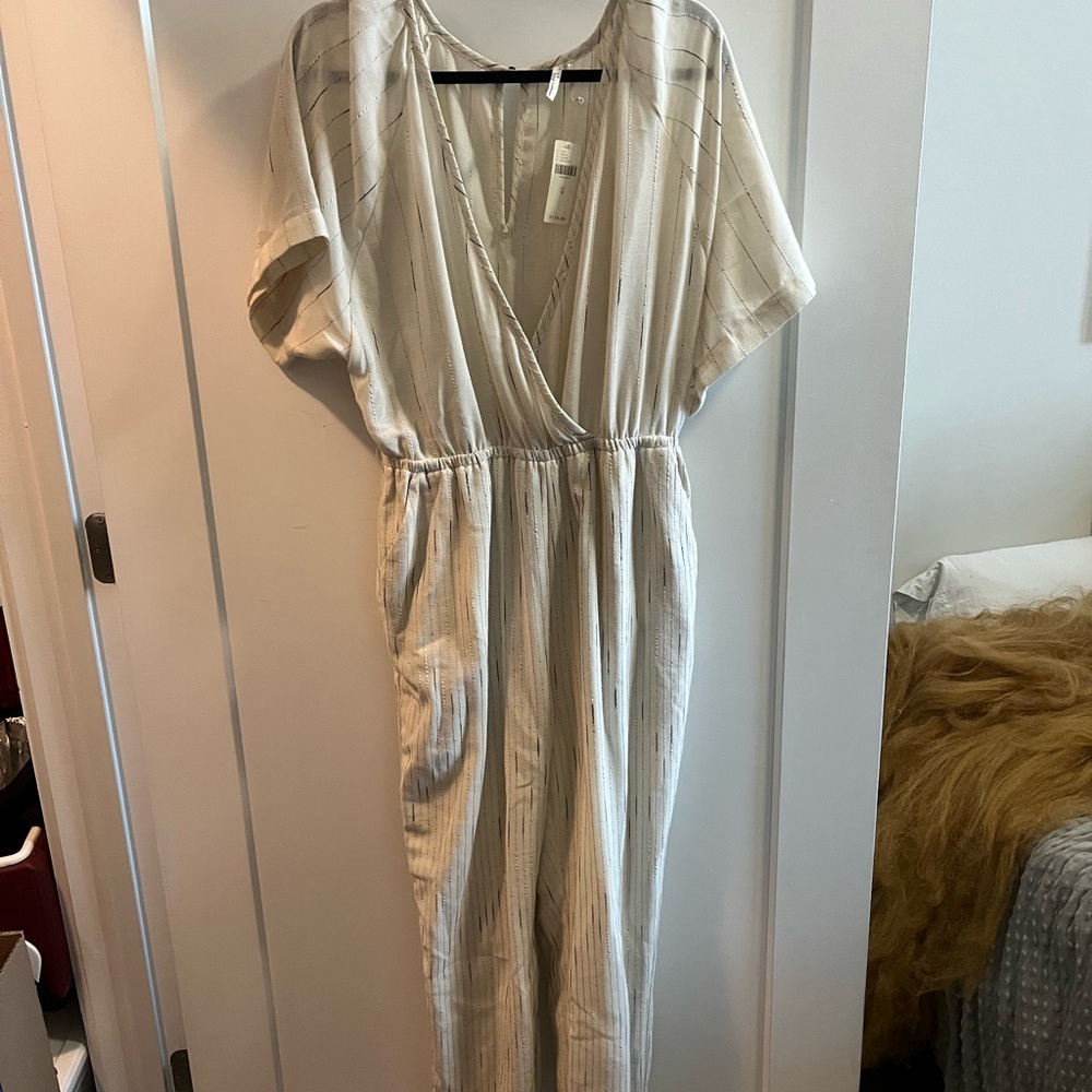 Anthropologie Cream Striped Jumpsuit